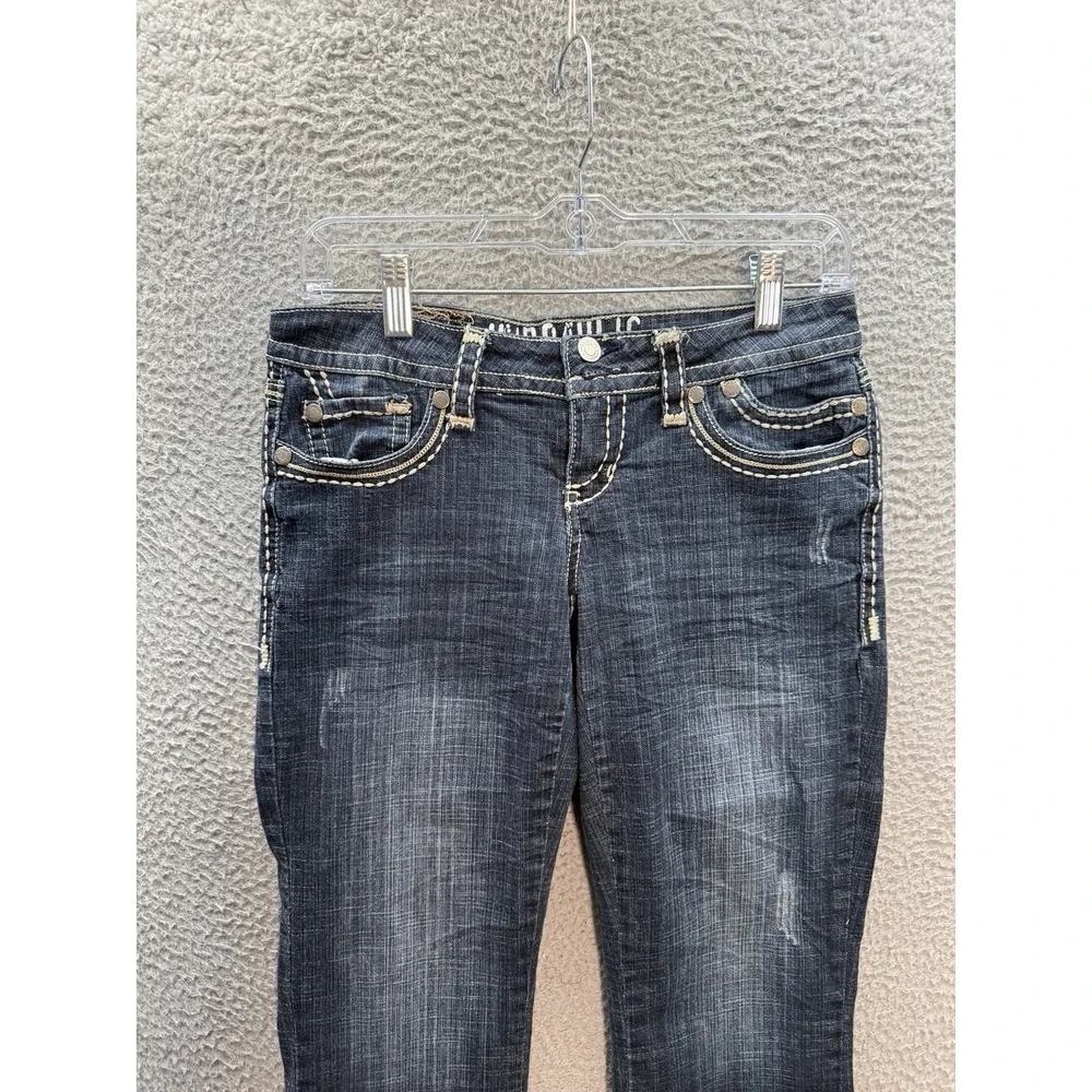 Hydraulic Jeans Womens 3/4 Blue Capri Thick Stitch‎ Flap Pocket Rockabilly Biker